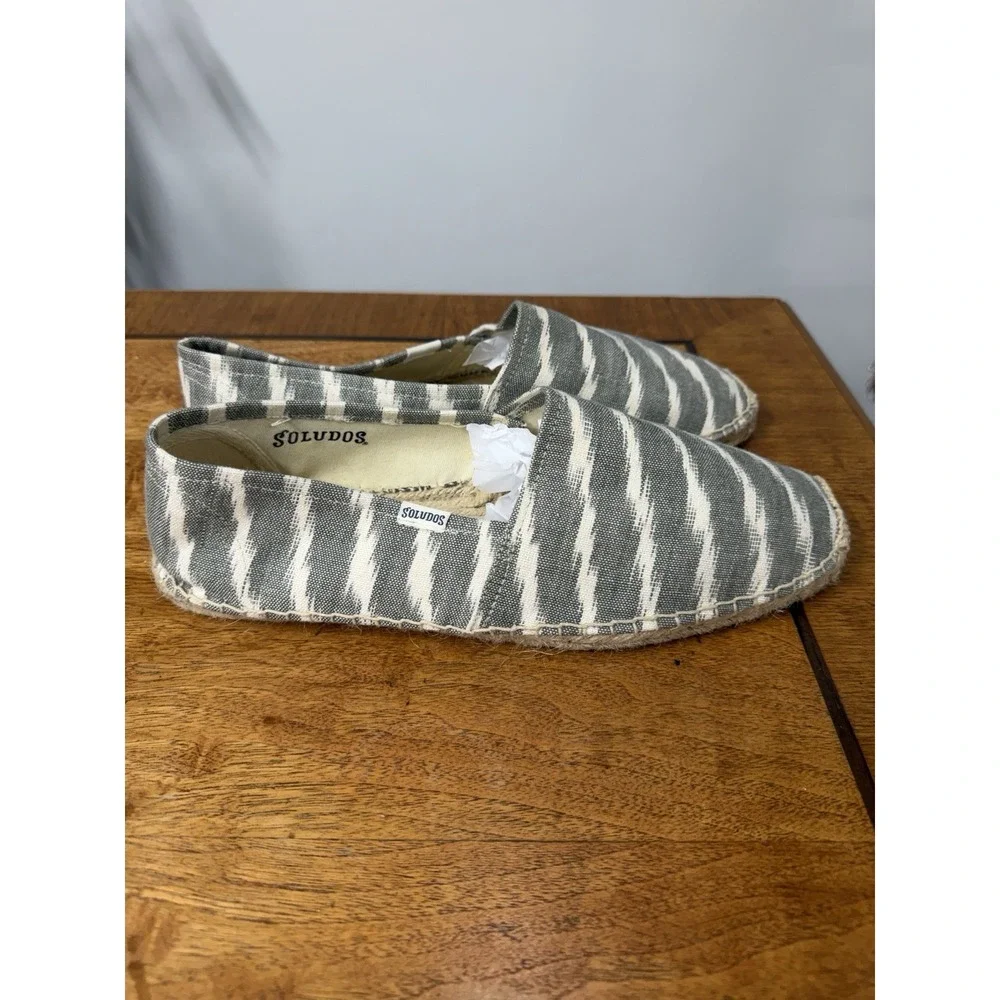 Soludos Women's 11 Gray‎ Striped Smoking Espadrille Slip On Shoes Light Sneakers